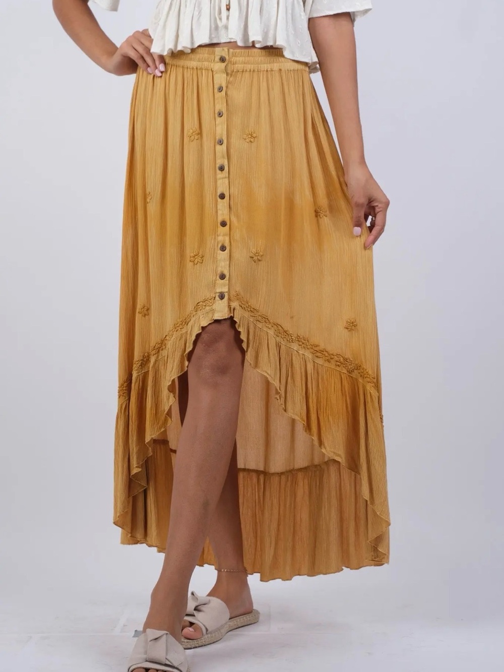 Sacred Threads High-Low Button Front Maxi Skirt
